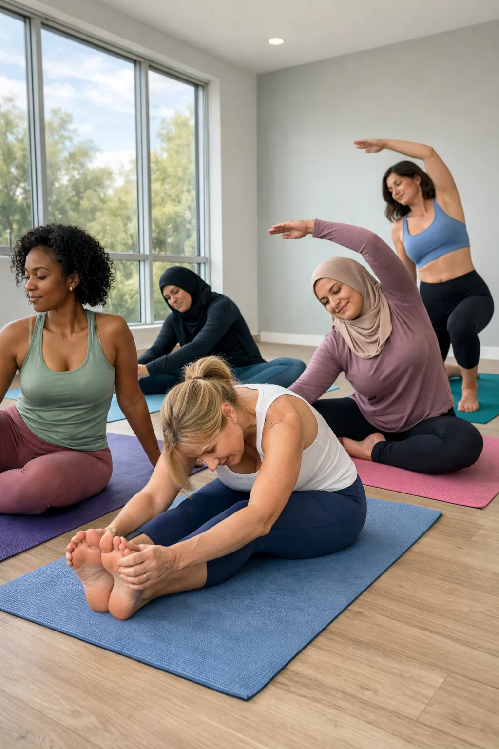 Women stretching at a Fitwell fitness class in Wandsworth
