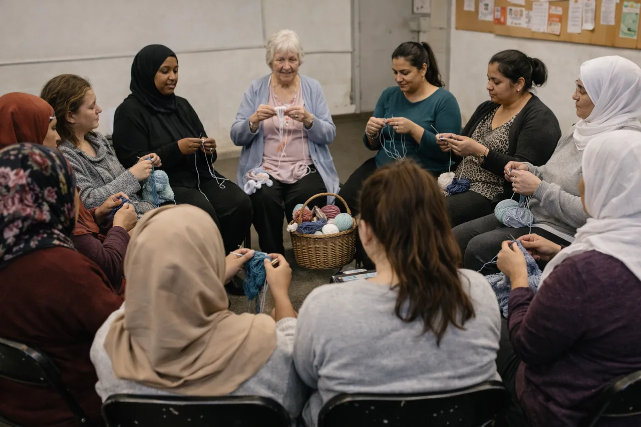 Women knitting at a community workshop in Wandsworth